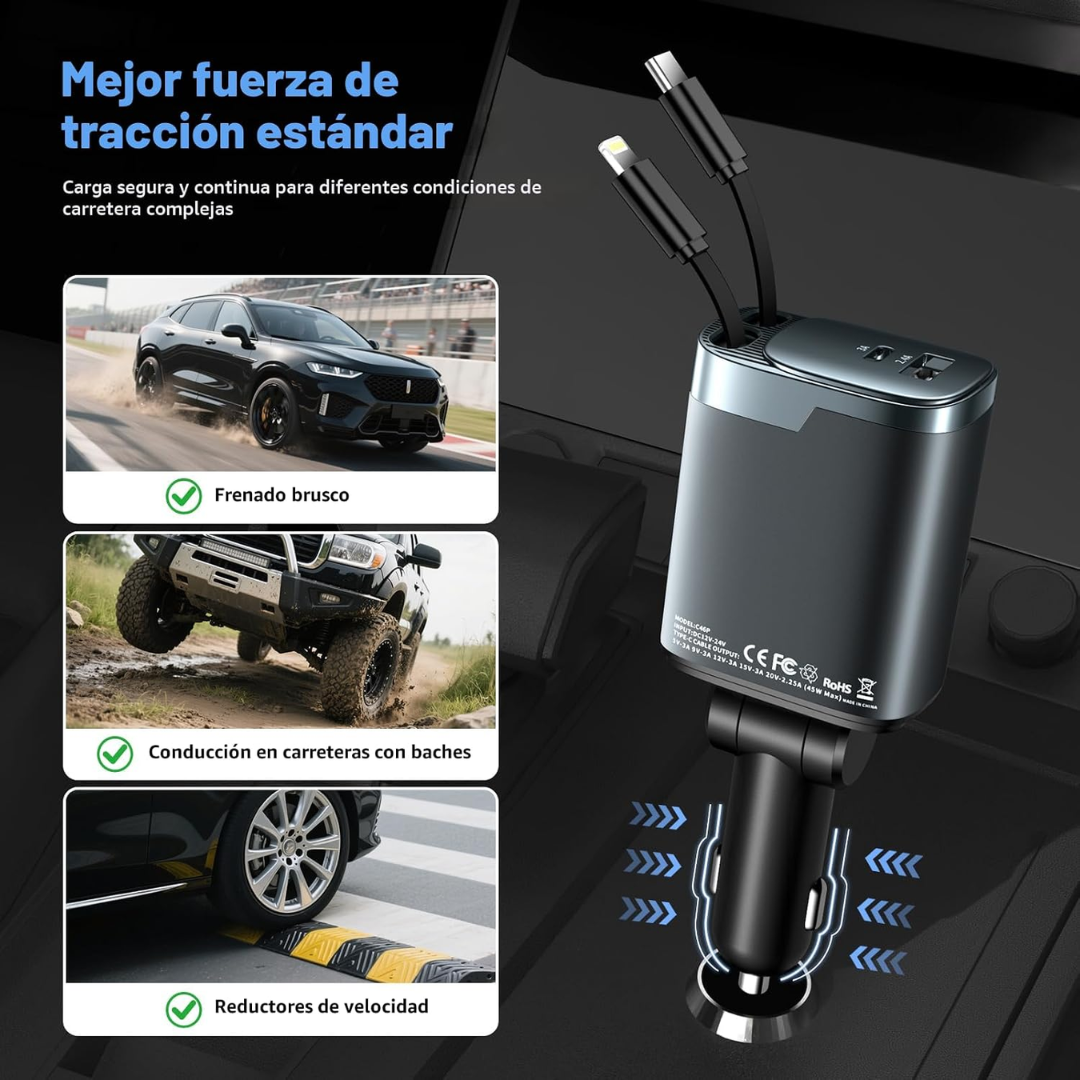 J - CARGADOR DE AUTO 4 EN 1 - 120W