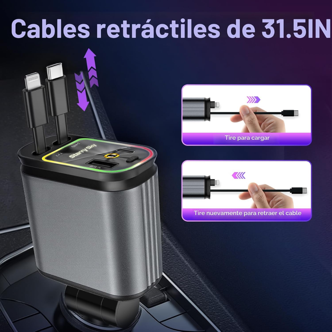 J - CARGADOR DE AUTO 4 EN 1 - 120W